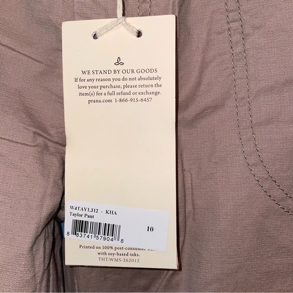 Prana Taylor Pant Mid Rise Straight Leg Khaki Size 10 - Picture 3 of 9
